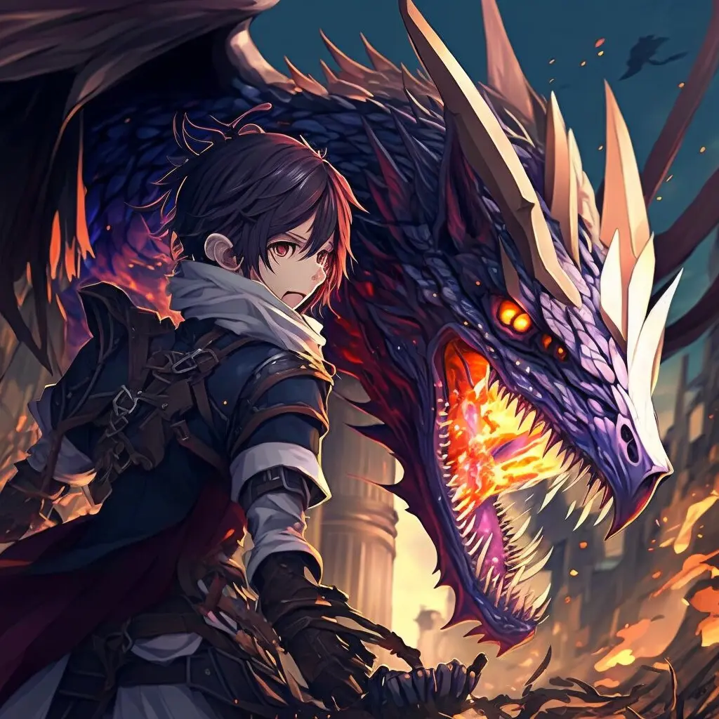 Ảnh rồng anime mạnh mẽ với chàng trai dũng cảm