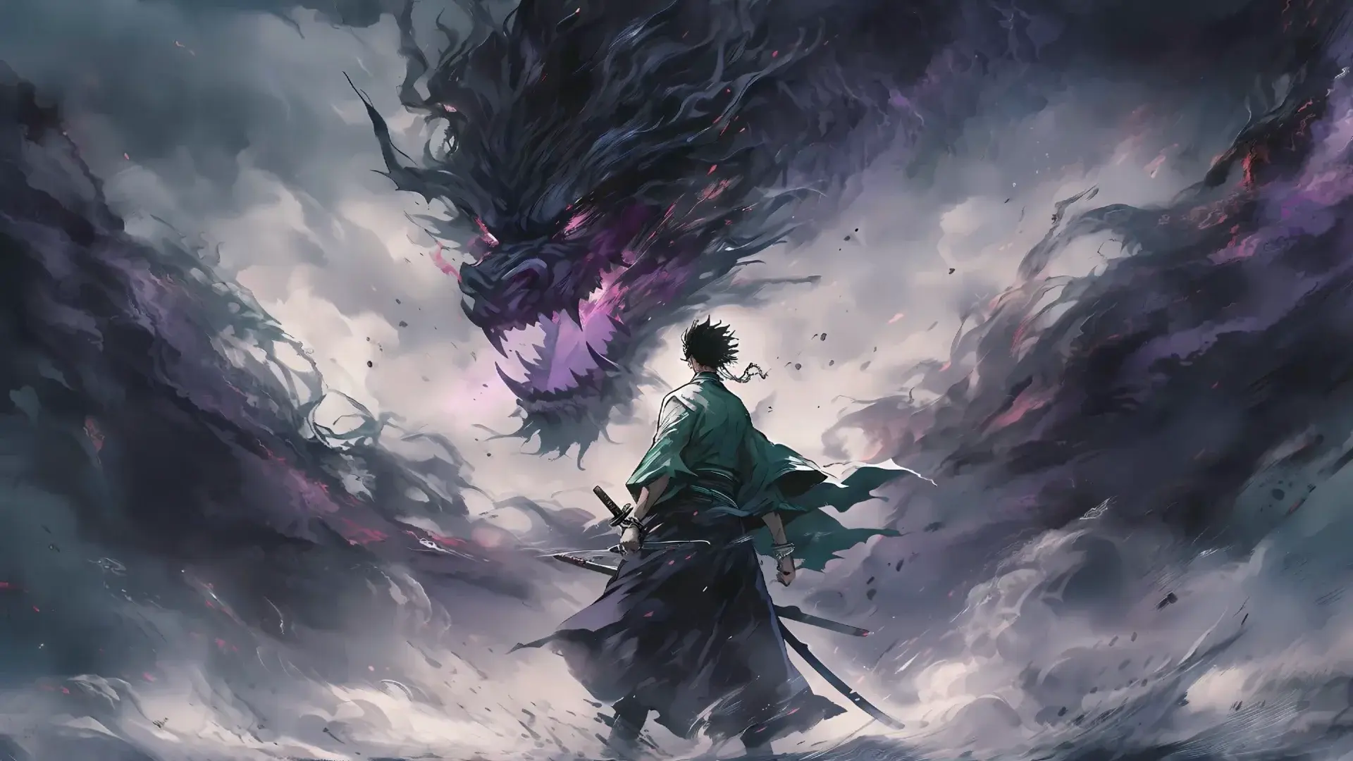 Ảnh rồng anime samurai đối đầu với thần long bóng tối