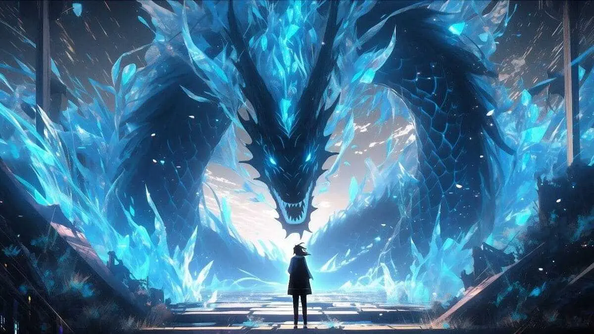 Ảnh rồng anime tuyệt vời với hình ảnh người đứng đối diện