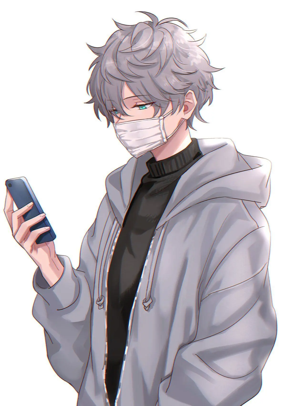 Chàng trai anime đeo khẩu trang phong cách fanart