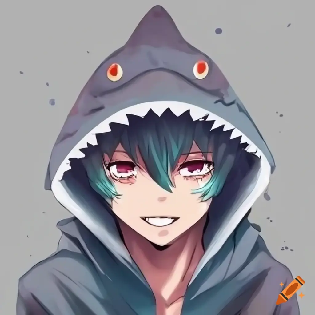Chàng trai anime đội mũ cá mập phong cách nhật bản
