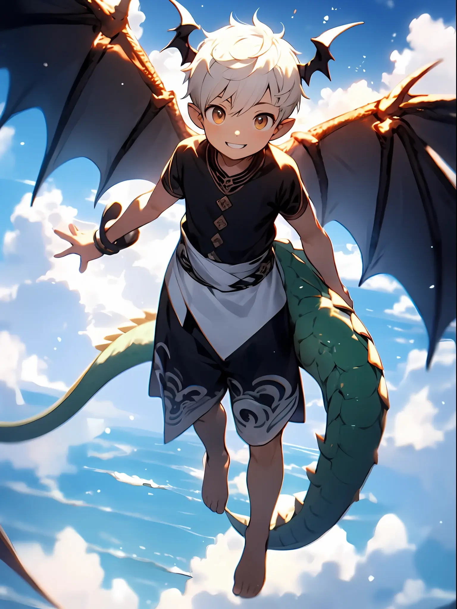 Chàng trai rồng anime bay lượn trên mây xanh