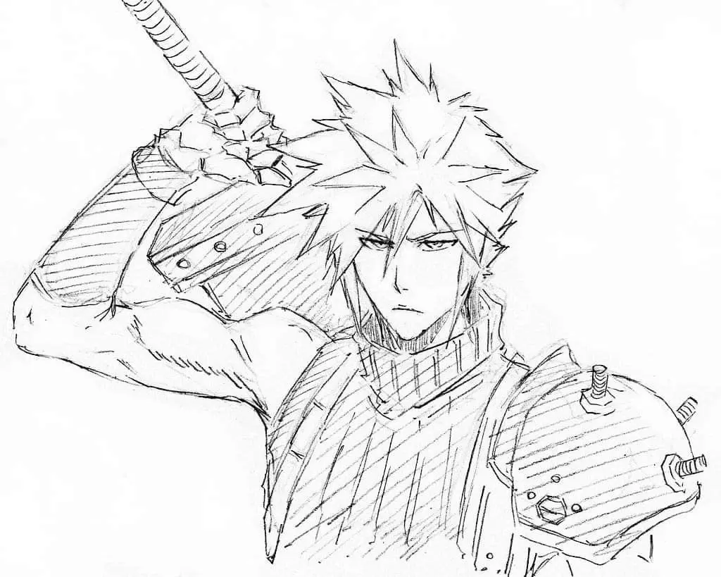 Cloud strife anime sketch final fantasy vii fanart
