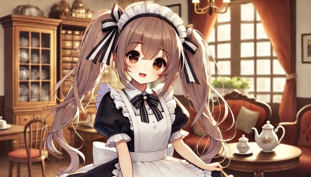 Cô gái anime dễ thương trong đồng phục hầu gái