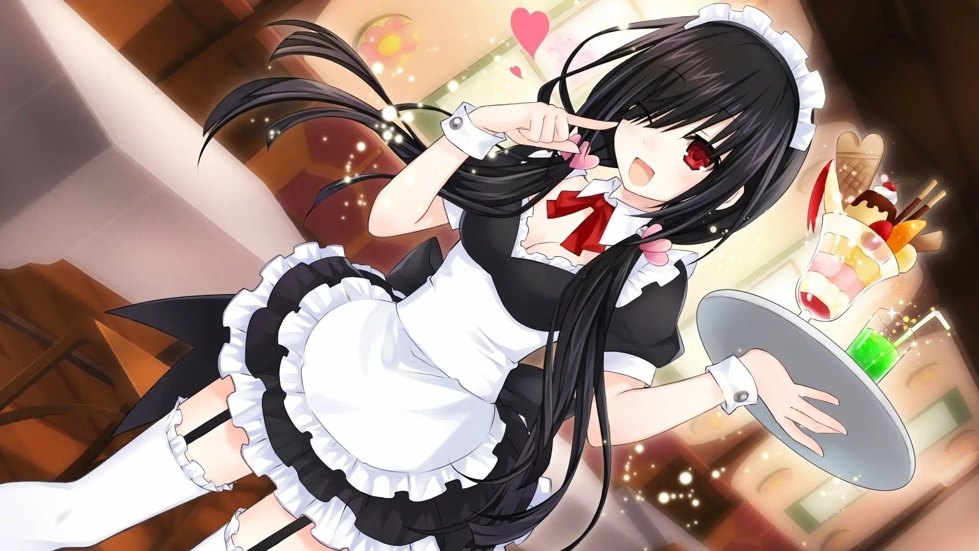 Cô gái anime dễ thương trong đồng phục nữ quản gia