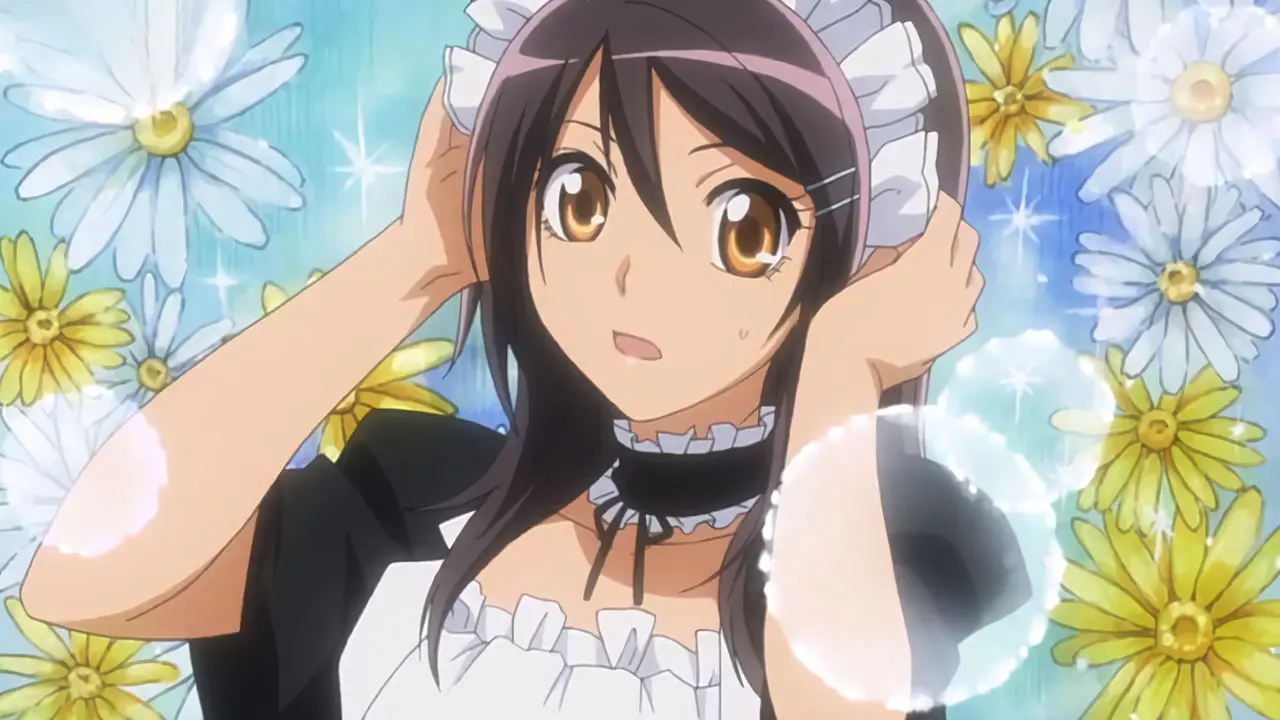 Cô gái anime dễ thương trong đồng phục nữ quản gia