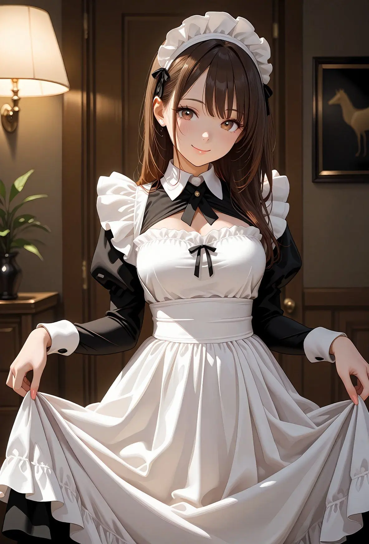 Cô gái anime dễ thương trong đồng phục nữ quản gia