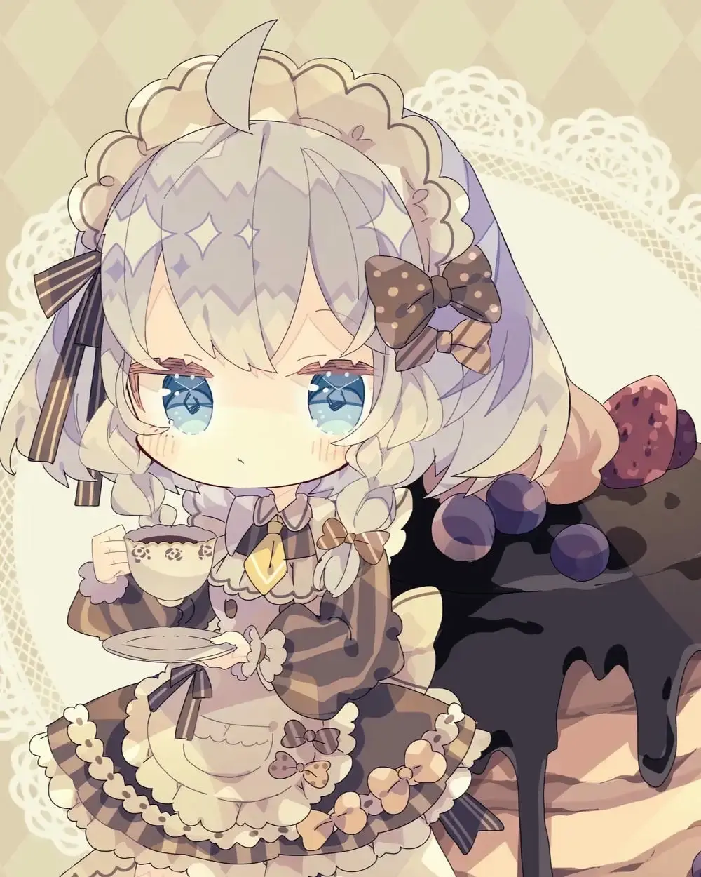 Cô gái anime dễ thương trong đồng phục nữ quản gia