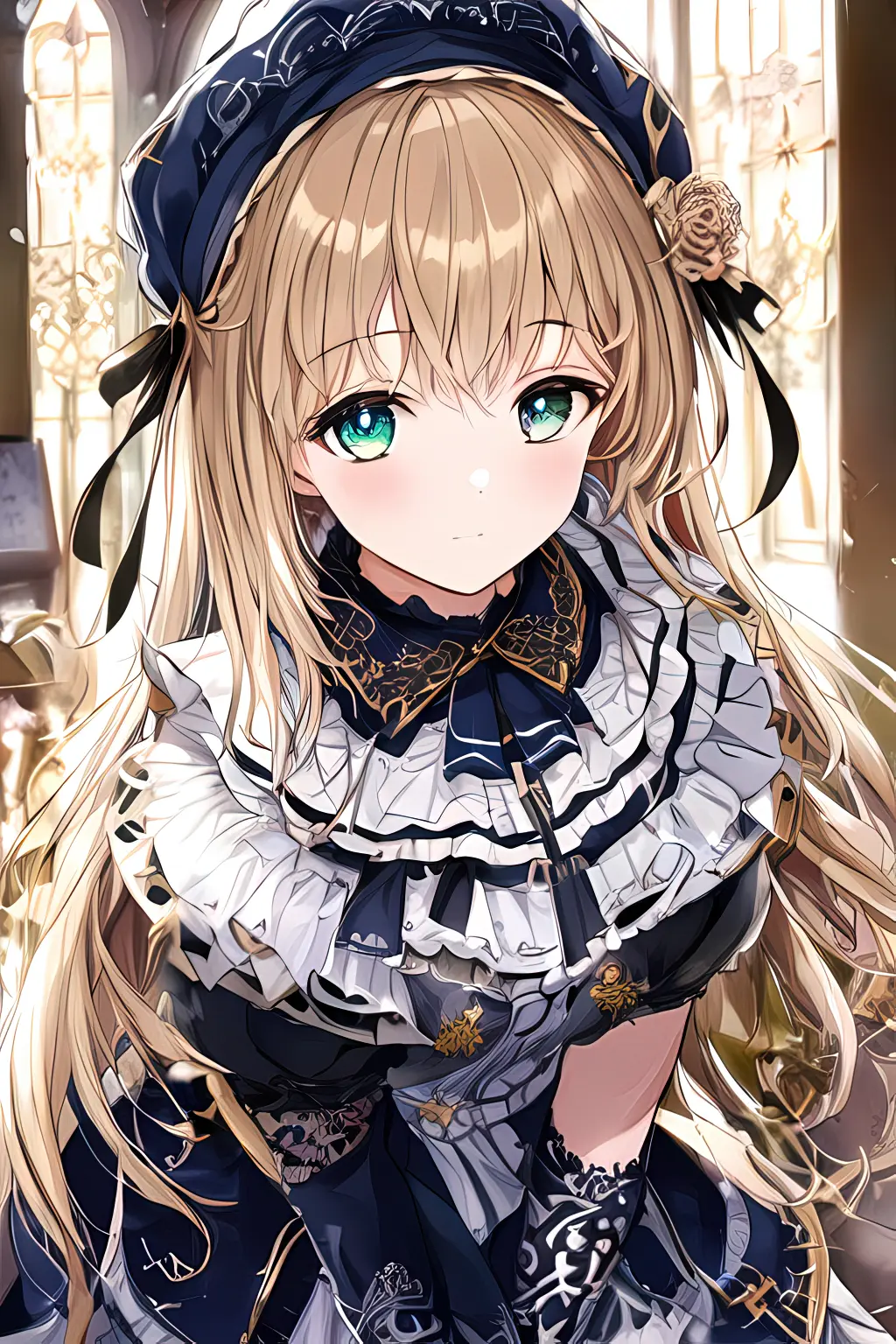 Cô gái anime dễ thương trong đồng phục nữ quản gia