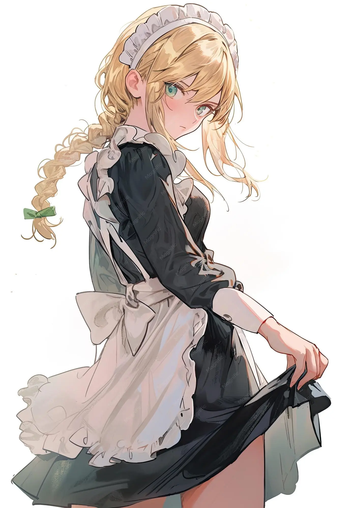Cô gái anime dễ thương trong đồng phục nữ quản gia