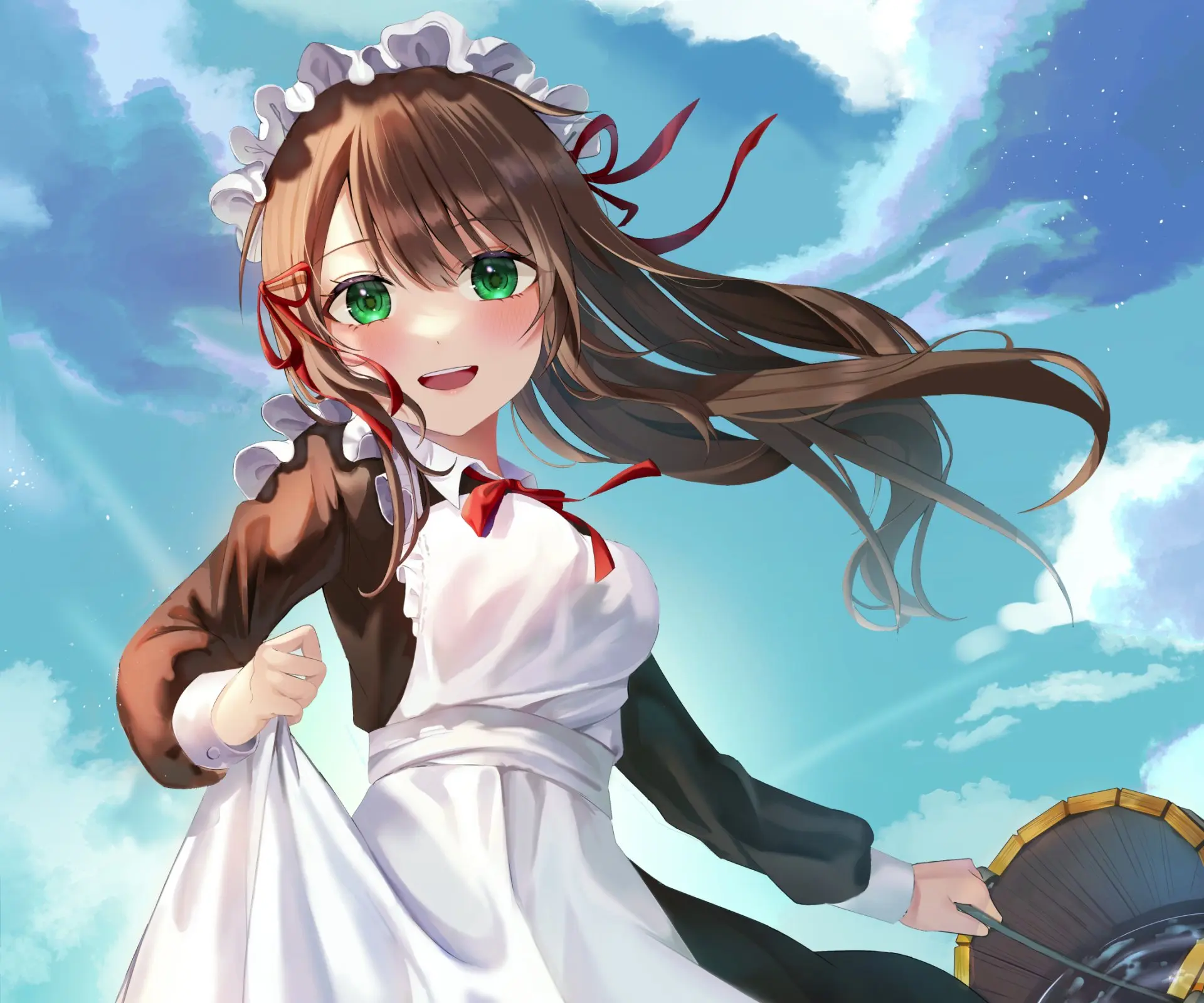 Cô gái anime dễ thương trong đồng phục nữ quản gia