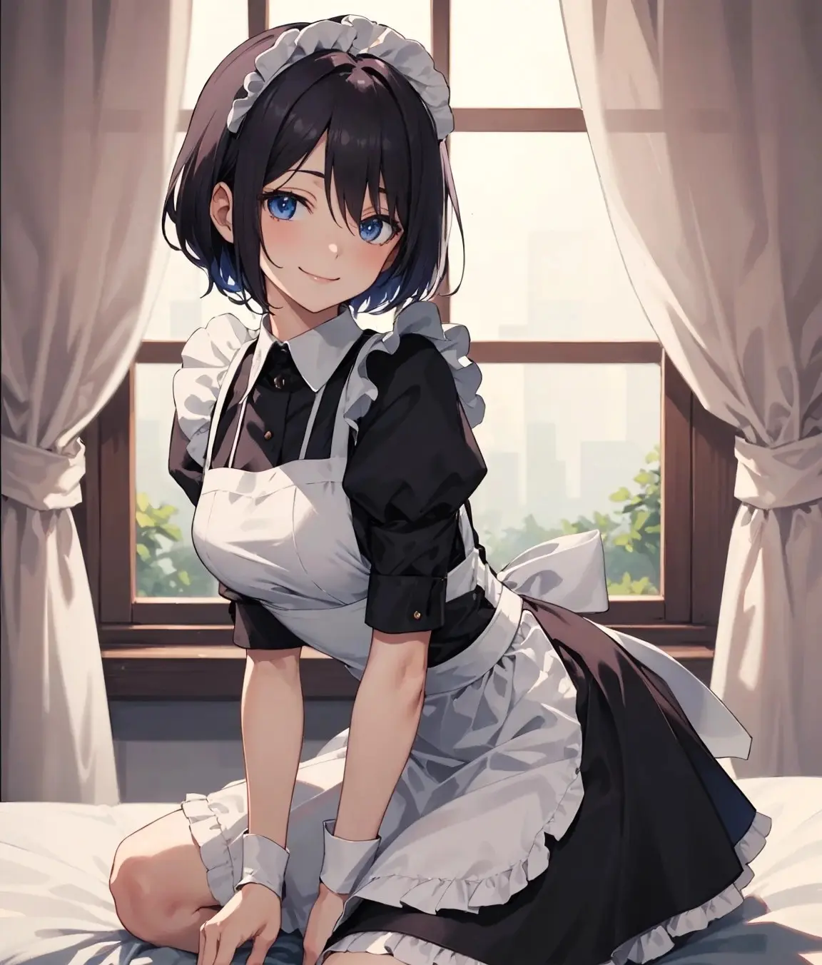 Cô gái anime dễ thương trong đồng phục nữ quản gia