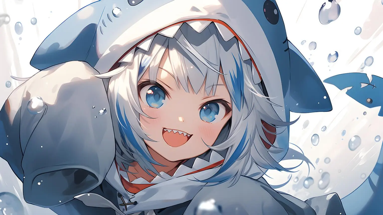 Cô gái anime mặc áo cá mập dễ thương phong cách nhật bản