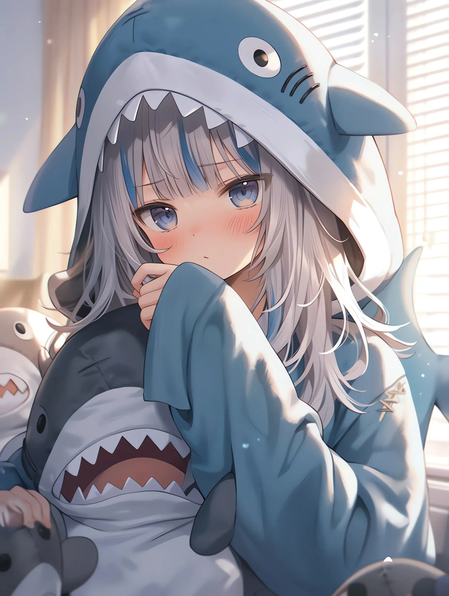 Cô gái anime mặc áo cá mập phong cách nhật bản dễ thương