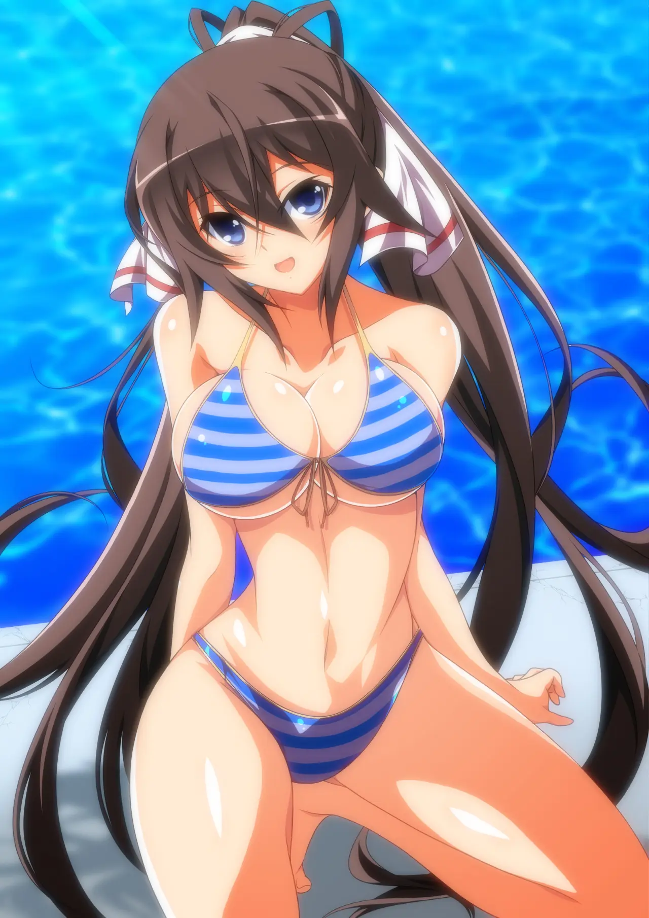 Cô gái anime mặc bikini đáng yêu bên hồ bơi