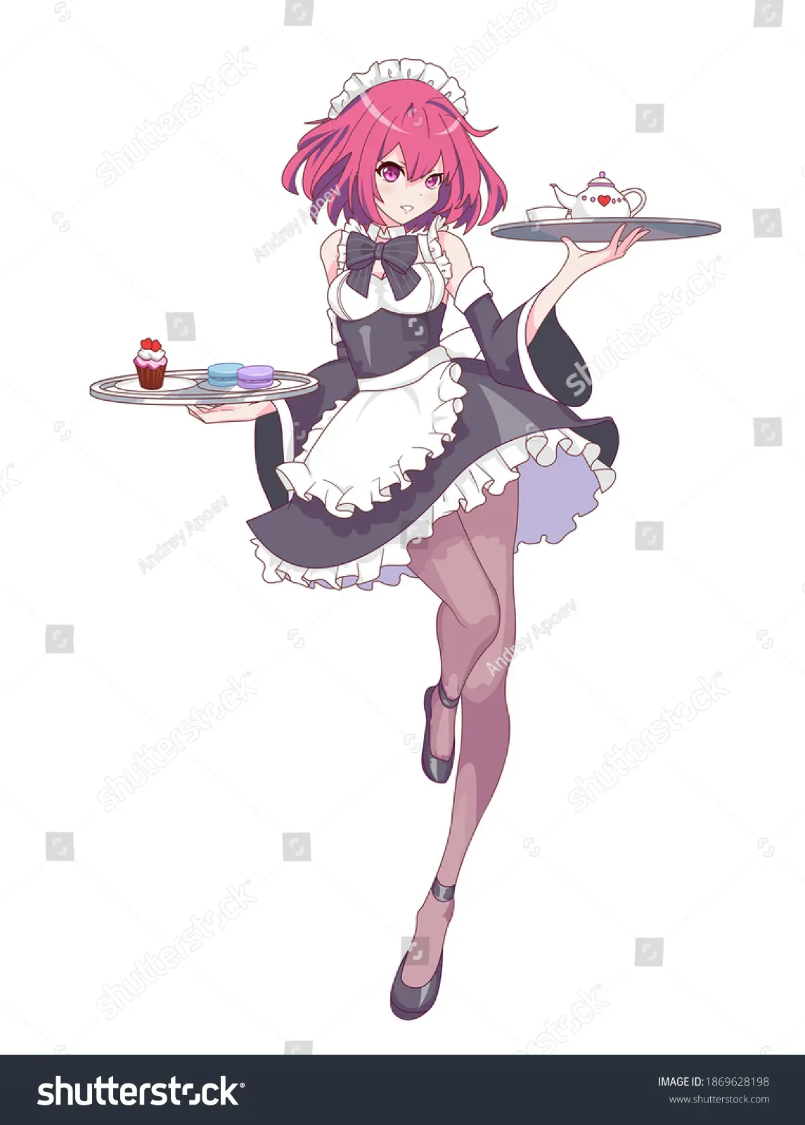 Cô gái anime phục vụ đáng yêu trong đồng phục hầu gái