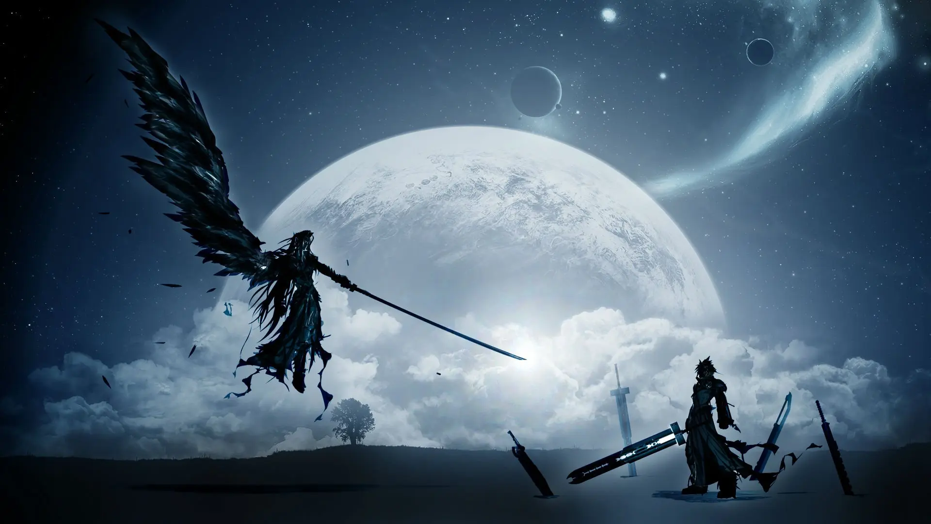 Final fantasy vii cloud và sephiroth đối đầu trong đêm tối