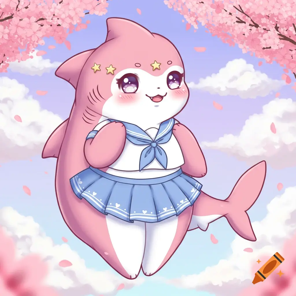 Hình minh họa cá mập chibi phong cách nhật bản dễ thương