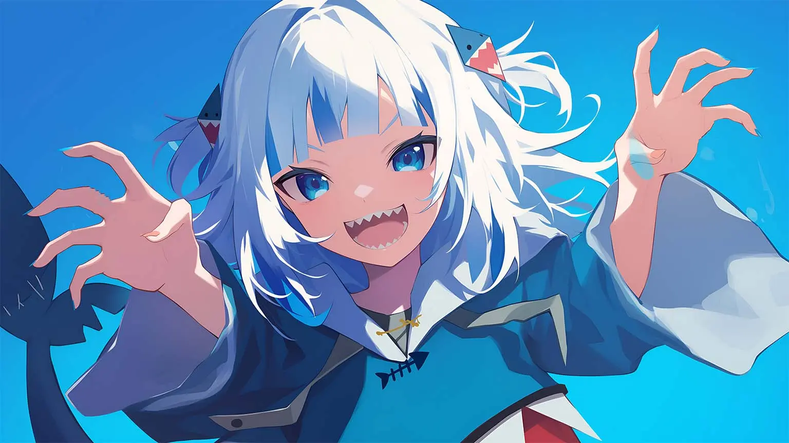 Hình minh họa phong cách nhật bản về cá mập chibi đáng yêu