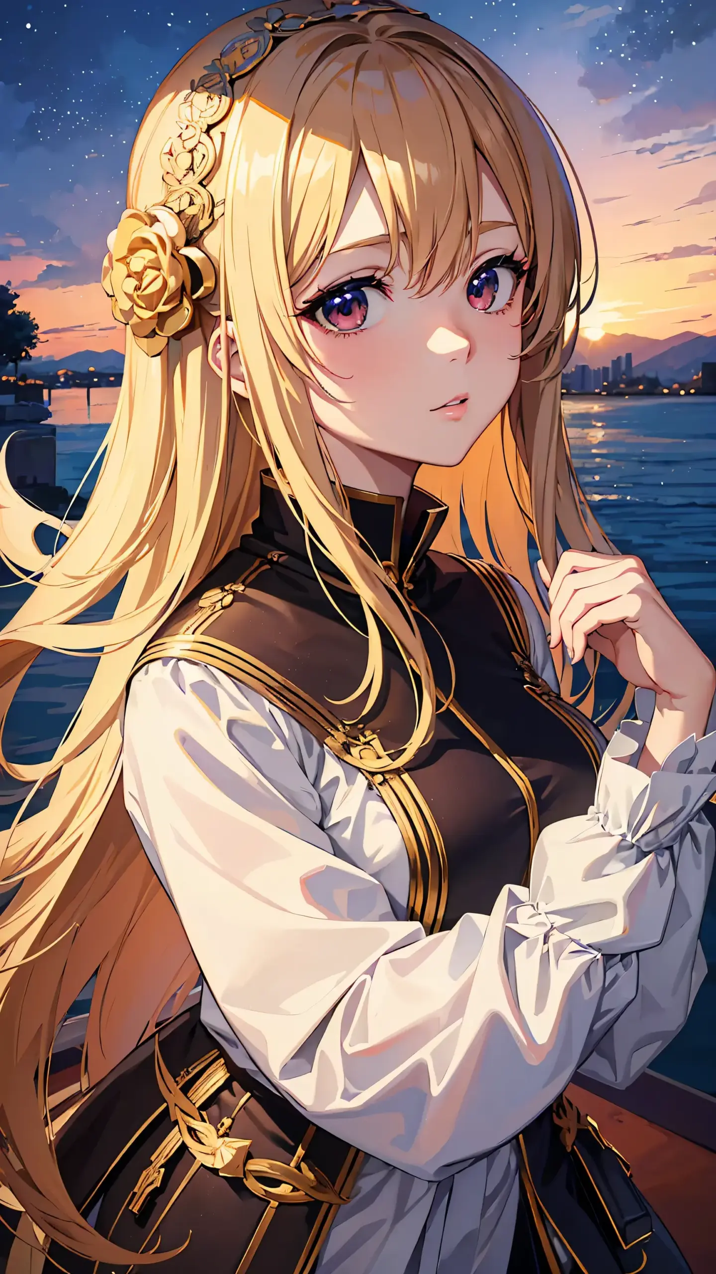 Nữ anh hùng vàng ngắm bình minh anime fanart