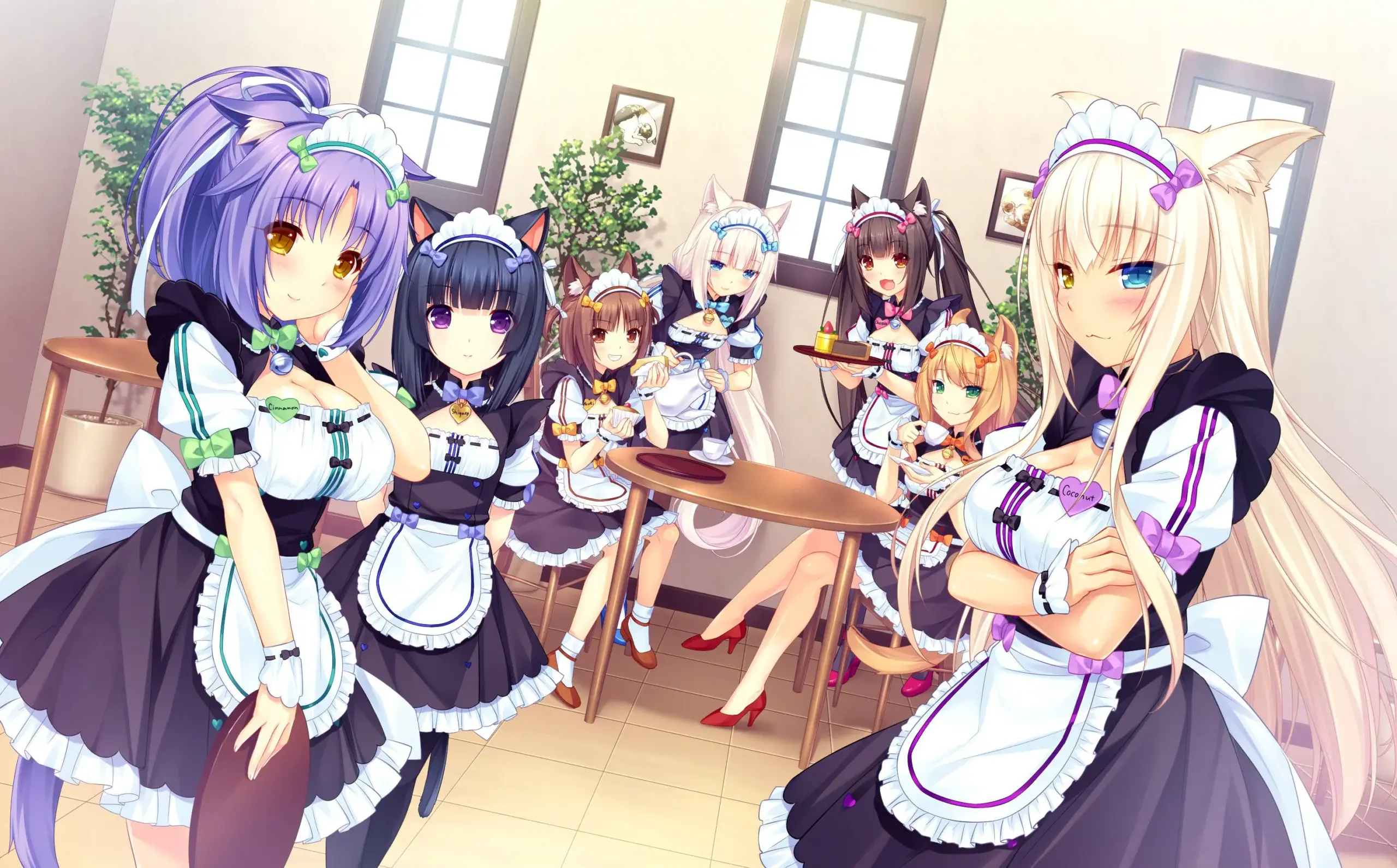 Nữ hầu gái anime dễ thương phục vụ trà tại quán cà phê