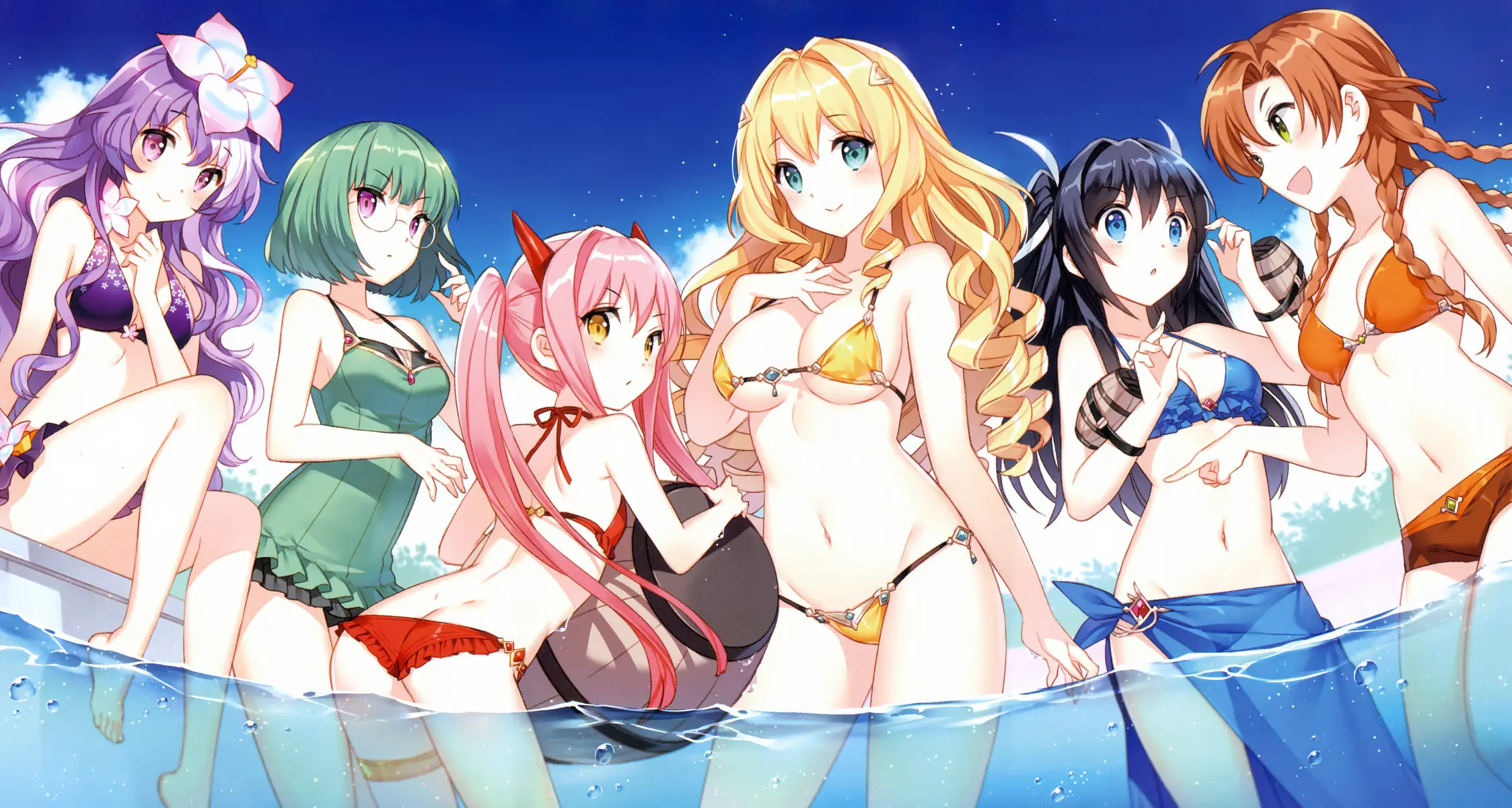 Nữ nhân vật anime diện bikini đáng yêu bên bờ biển