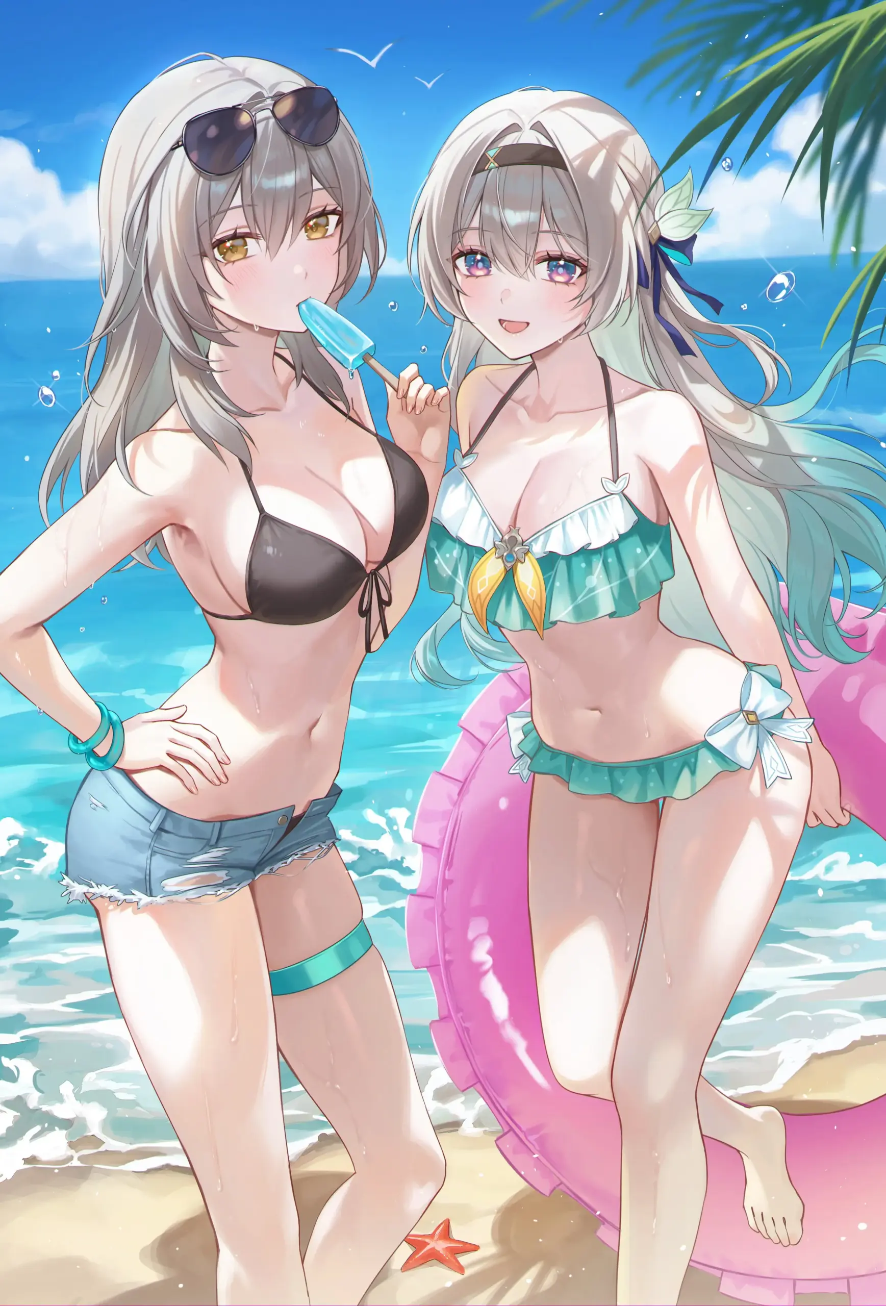 Nữ nhân vật anime diện bikini mát lạnh bãi biển