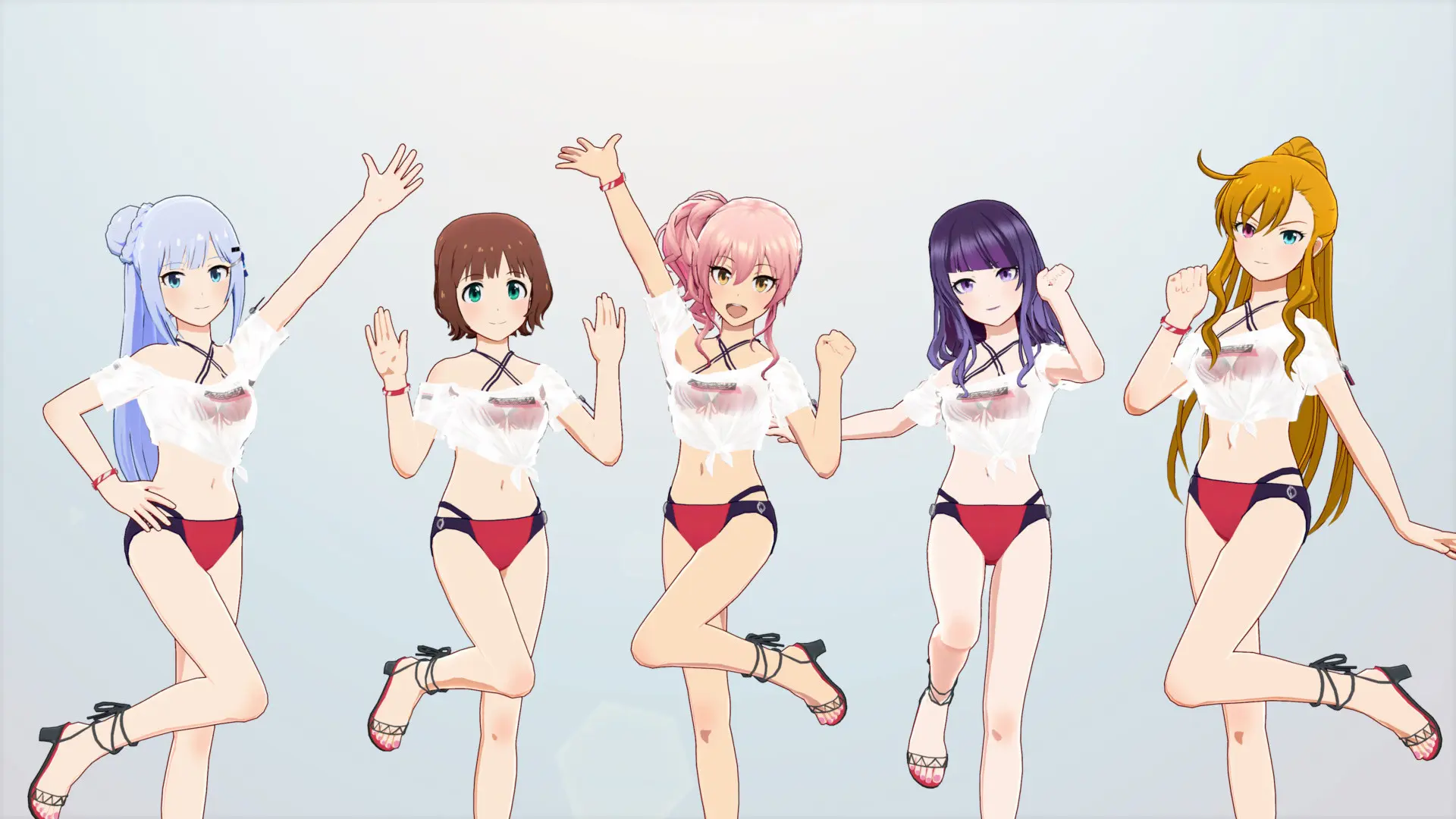 Nữ nhân vật anime diện bikini vui tươi cùng nhau