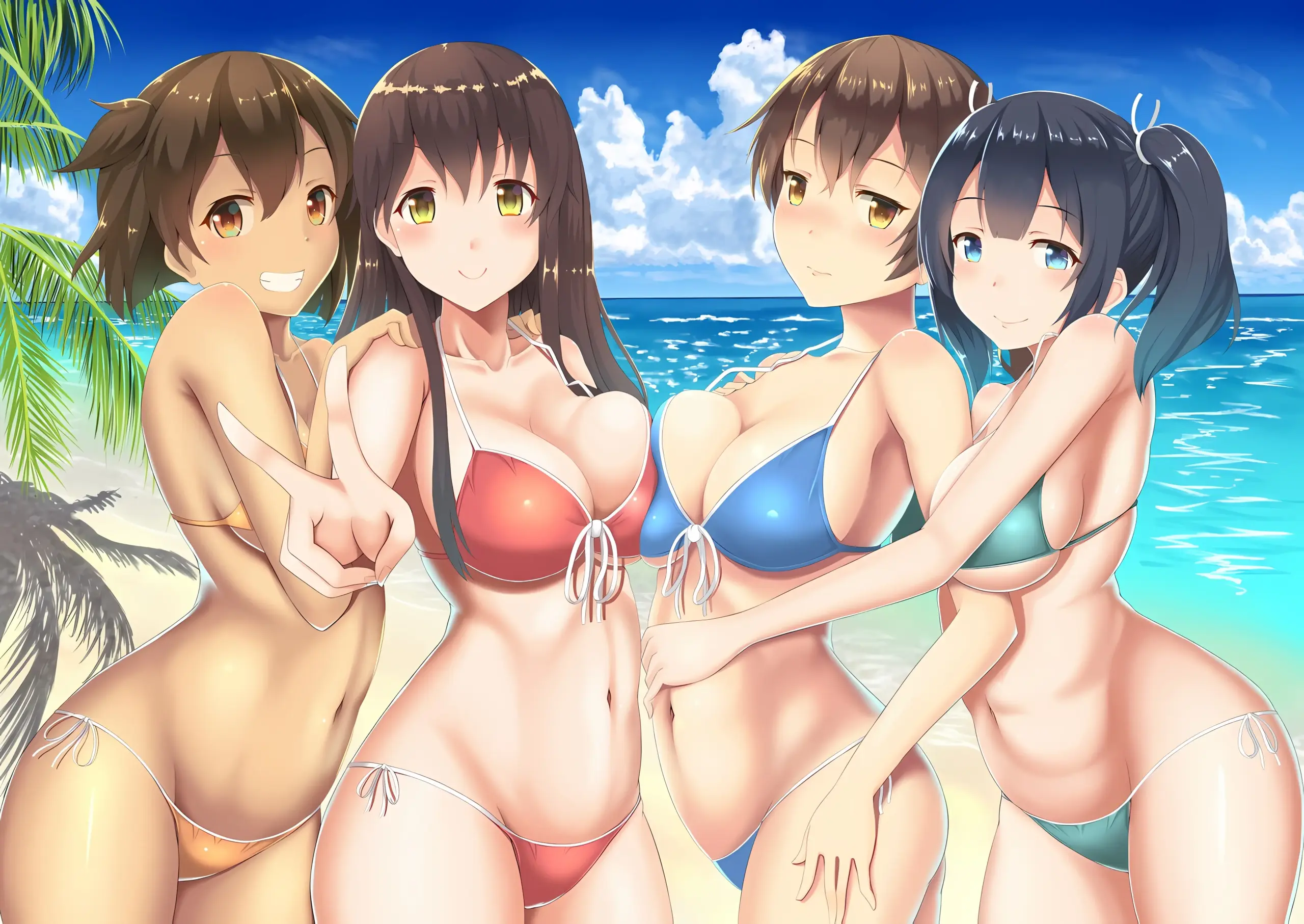 Nữ nhân vật anime diện đồ bơi tại bãi biển xanh