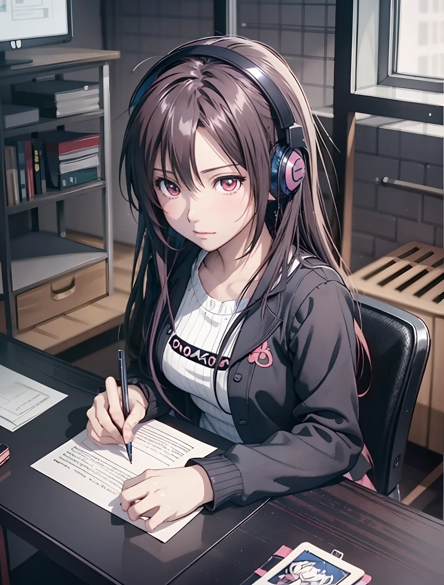 Nữ sinh viết truyện fanfiction cùng tai nghe