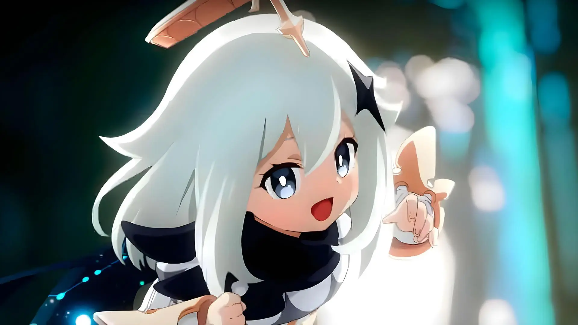 Paimon chibi vui tươi trong thế giới anime genshin impact