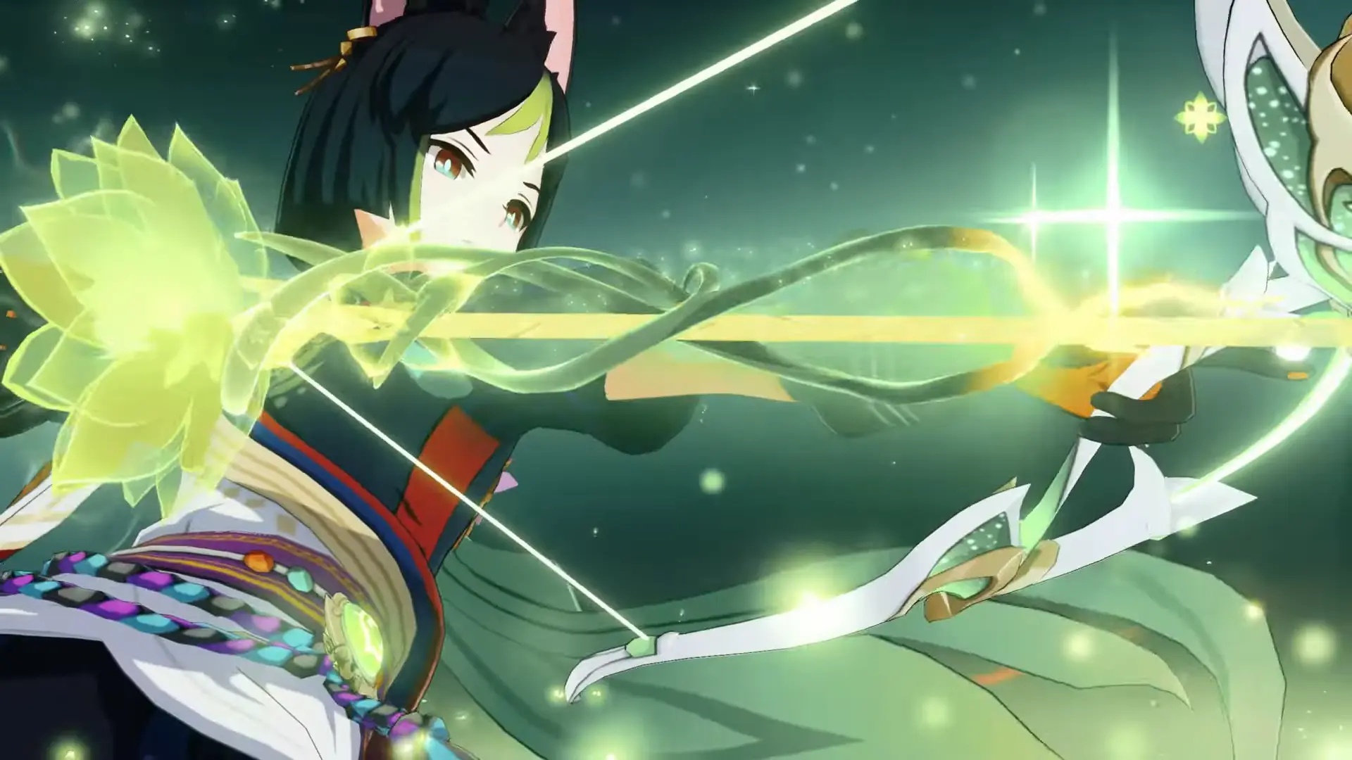 Raiden shogun bắn cung đầy ánh sáng phong cách anime genshin impact