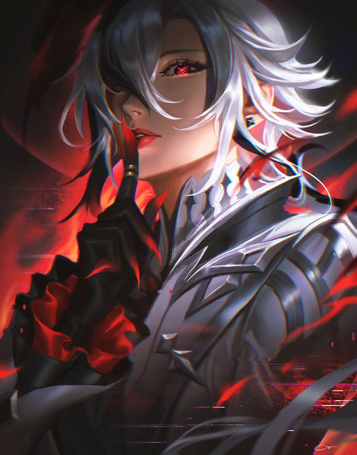 Raiden shogun genshin impact với ánh nhìn quyết đoán