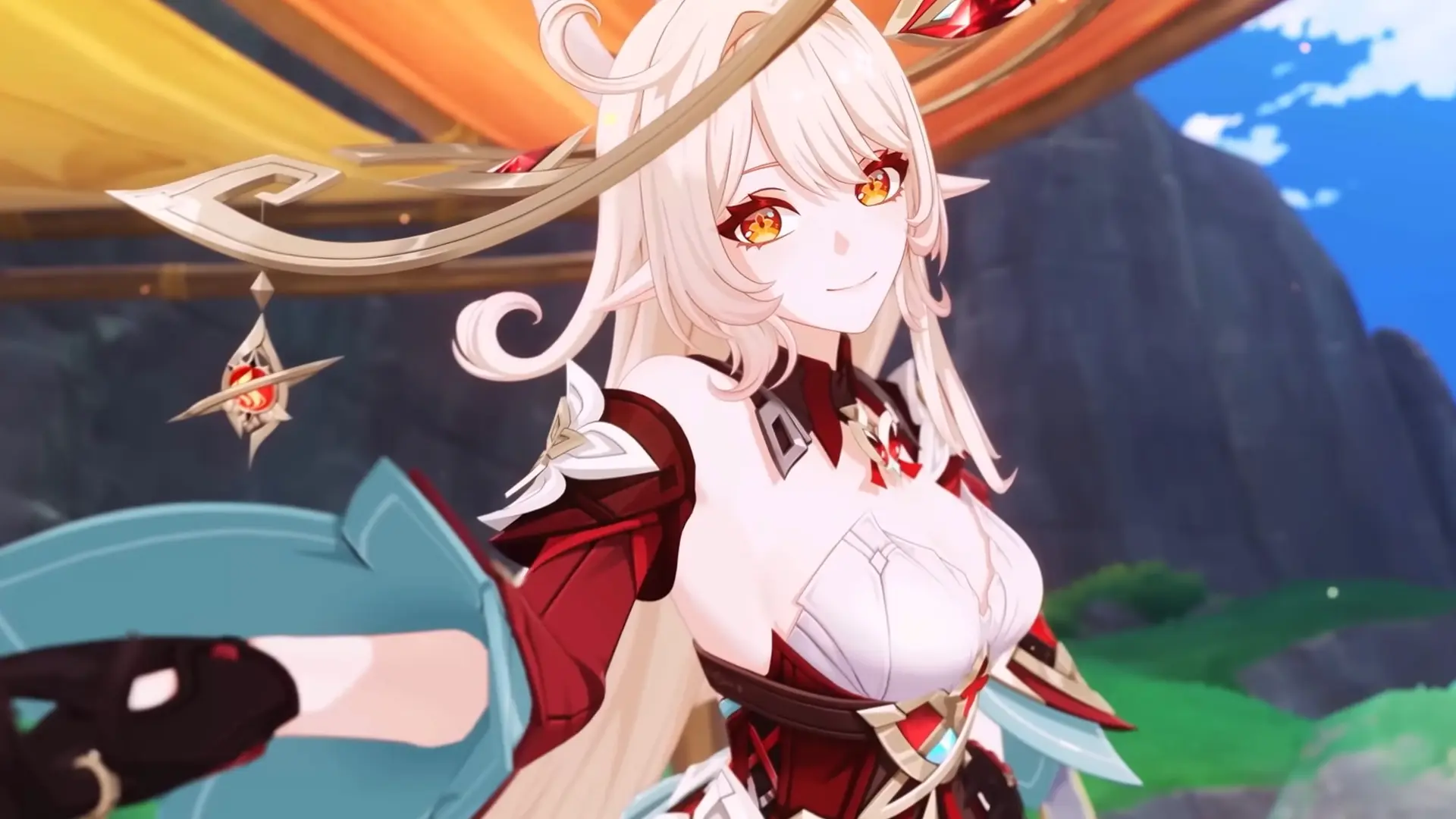 Raiden shogun mỉm cười trong thế giới anime genshin impact