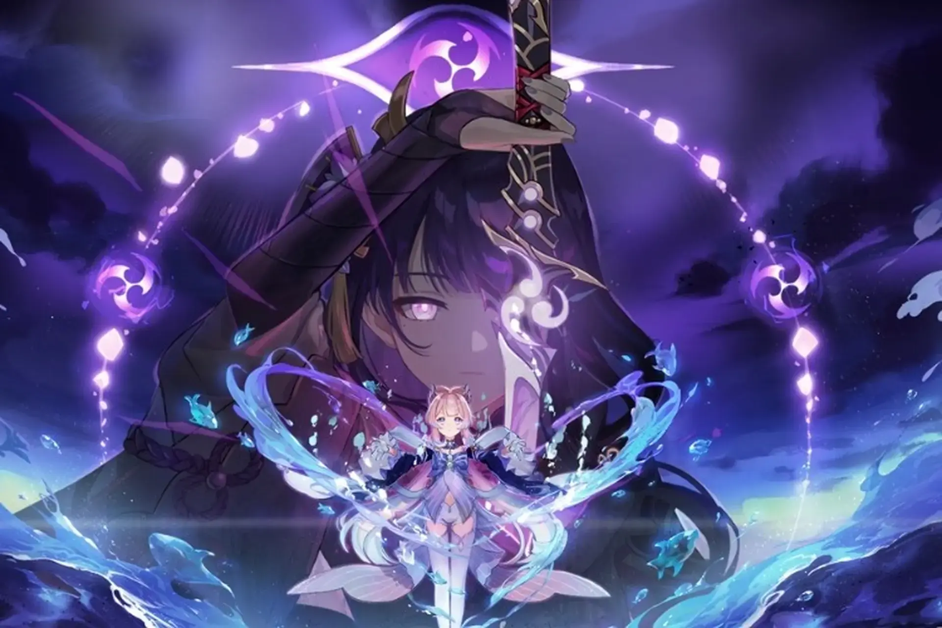 Raiden shogun và klee trong thế giới anime genshin impact