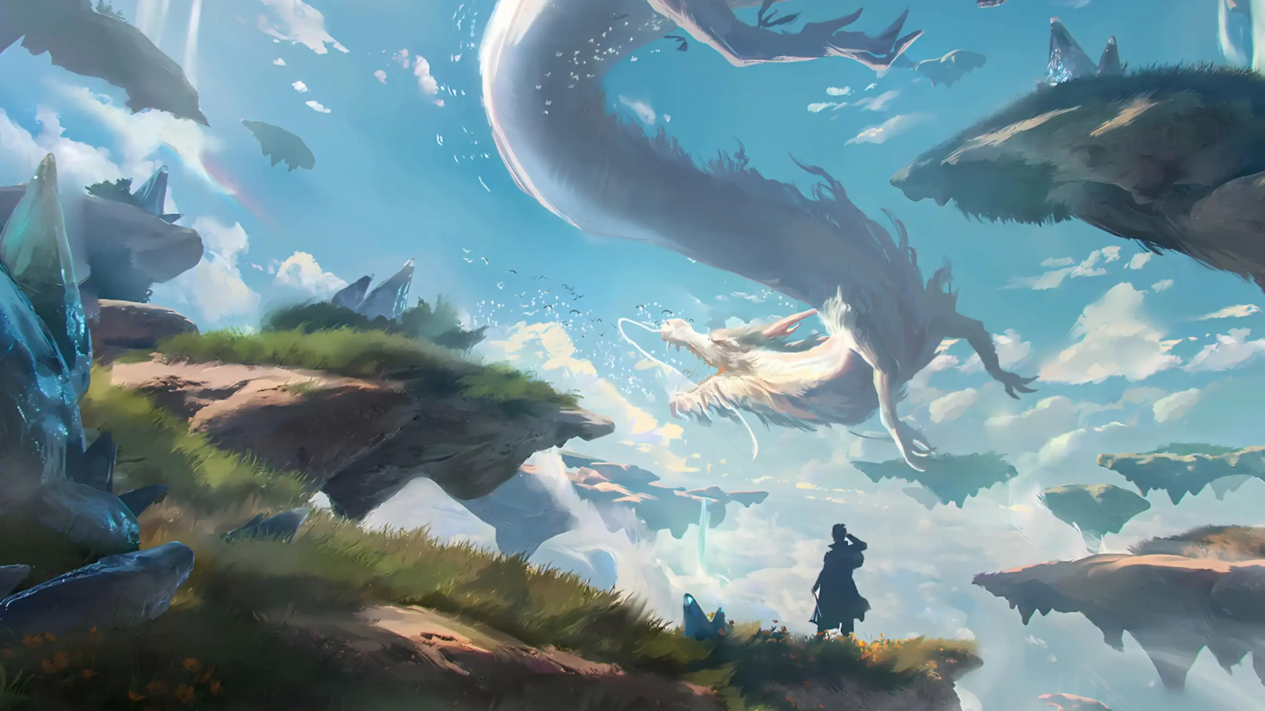 Rồng anime bay lượn trên những đảo bồng lai mộng ảo