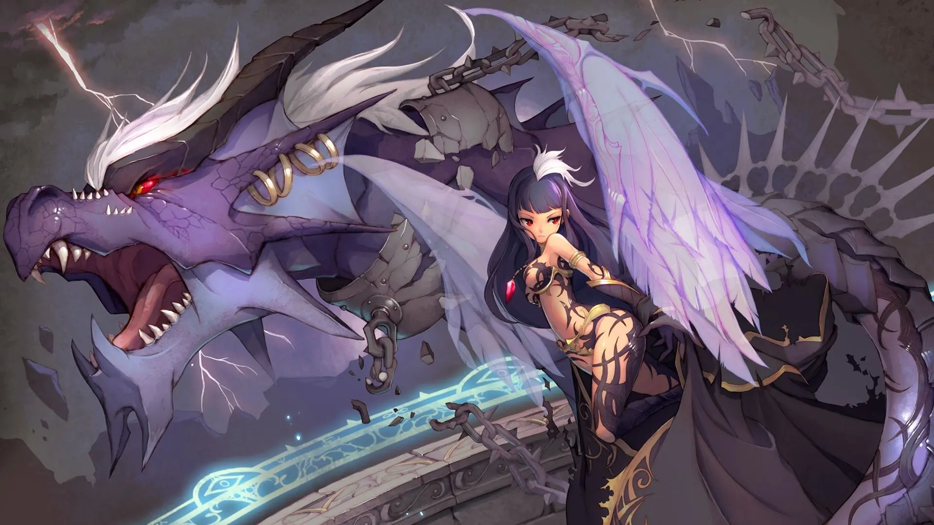 Rồng anime hùng vĩ bên nữ chiến binh quyết đoán