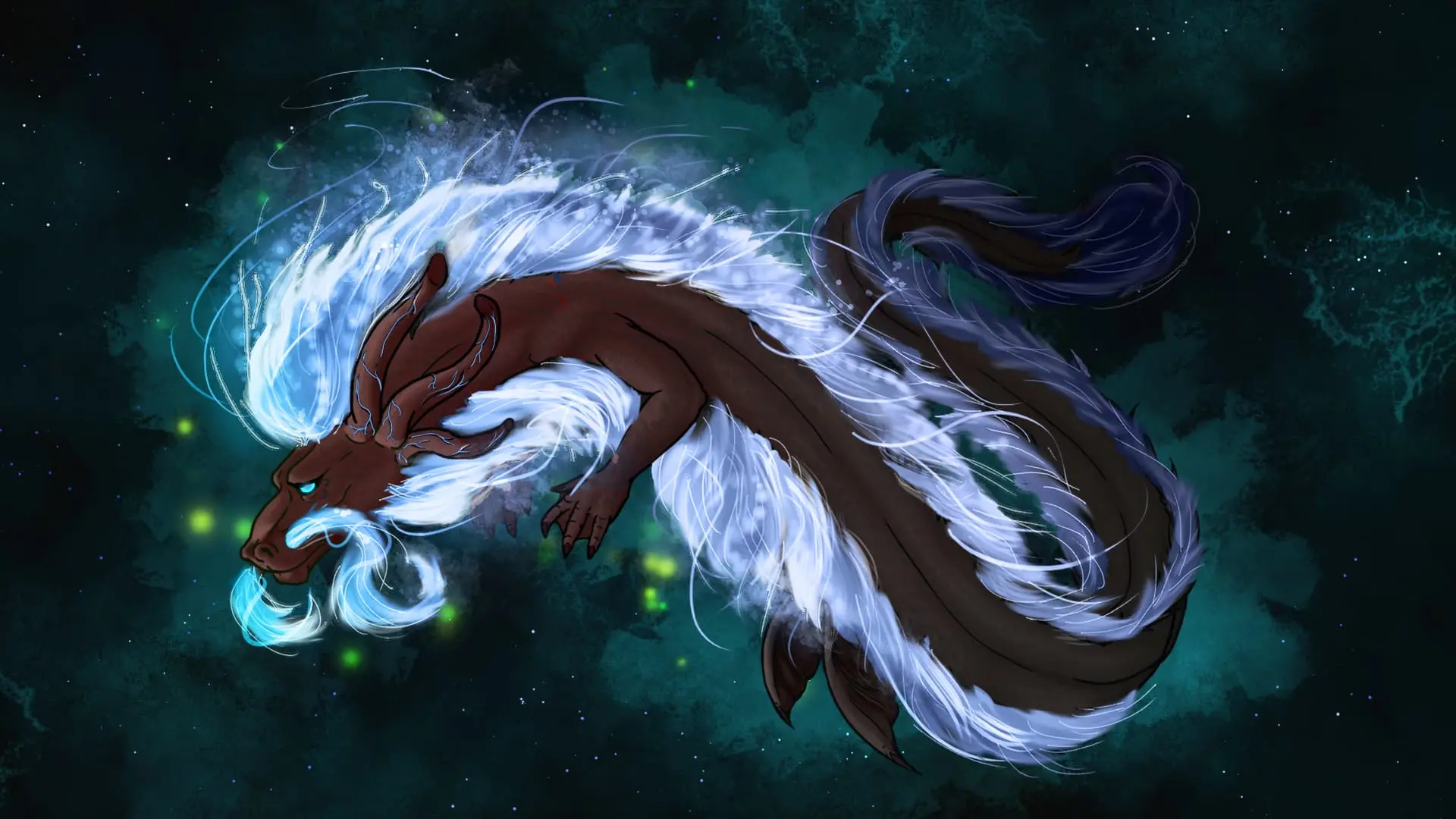 Rồng anime huyền bí bay lượn trong vũ trụ sâu thẳm