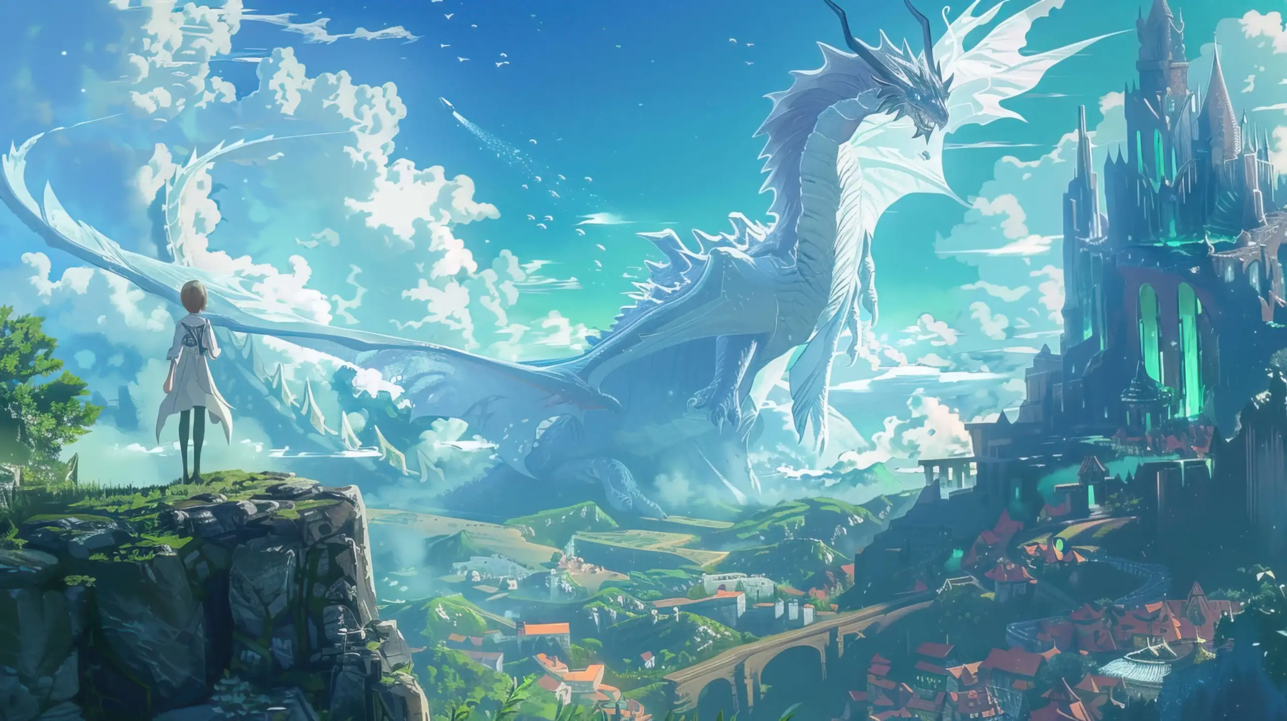 Rồng anime kiêu hãnh bay lượn trên thành phố mộng ước